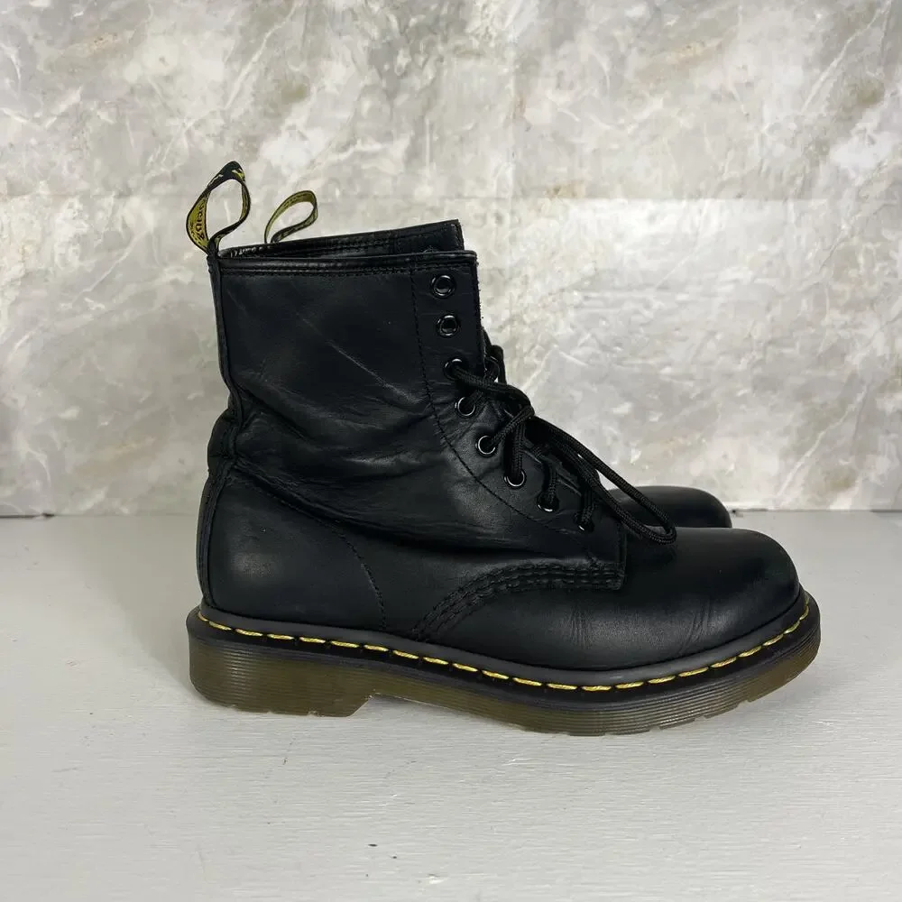 Dr Martens 1460 Unisex L7 M6 Black Leather Combat Boots Lace Up
